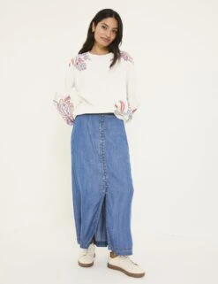 Cotton Rich Embroidered Crew Neck Sweatshirt -Marksandspencer Sale Store Cotton Rich Embroidered Crew Neck Sweatshirt 2