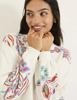 Cotton Rich Embroidered Crew Neck Sweatshirt -Marksandspencer Sale Store Cotton Rich Embroidered Crew Neck Sweatshirt 3