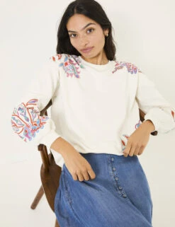Cotton Rich Embroidered Crew Neck Sweatshirt -Marksandspencer Sale Store Cotton Rich Embroidered Crew Neck Sweatshirt 4