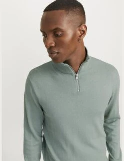 Jack & Jones Cotton Rich Funnel Neck Half Zip Jumper 20 Jack & Jones Cotton Rich Funnel Neck Half Zip Jumper -Marksandspencer Sale Store Cotton Rich Funnel Neck Half Zip Jumper 1