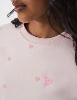 Cotton Rich Heart Print Crew Neck Sweatshirt -Marksandspencer Sale Store Cotton Rich Heart Print Crew Neck Sweatshirt 4