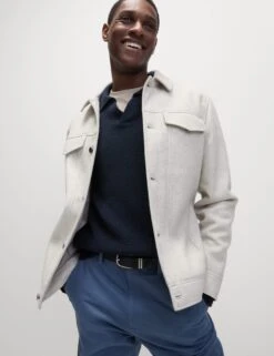 Cotton Rich Open Neck Jumper With Wool -Marksandspencer Sale Store Cotton Rich Open Neck Jumper with Wool 4