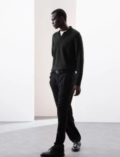 Cotton Rich Open Neck Knitted Polo Shirt