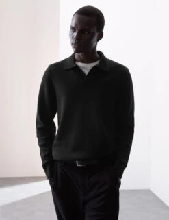 Cotton Rich Open Neck Knitted Polo Shirt 25 Cotton Rich Open Neck Knitted Polo Shirt -Marksandspencer Sale Store Cotton Rich Open Neck Knitted Polo Shirt 5