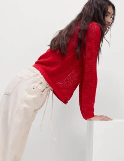 Cotton Rich Open Stitch Cropped Cardigan -Marksandspencer Sale Store Cotton Rich Open Stitch Cropped Cardigan 4