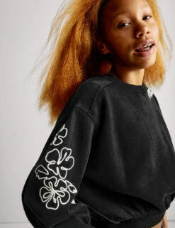 Cotton Rich Paradise Embroidered Sweatshirt (6-16 Yrs) -Marksandspencer Sale Store Cotton Rich Paradise Embroidered Sweatshirt 6 16 Yrs 1 3