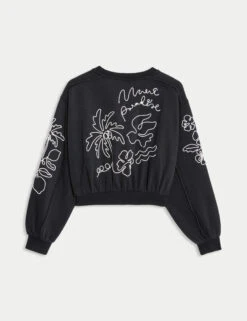Cotton Rich Paradise Embroidered Sweatshirt (6-16 Yrs) -Marksandspencer Sale Store Cotton Rich Paradise Embroidered Sweatshirt 6 16 Yrs 1 7