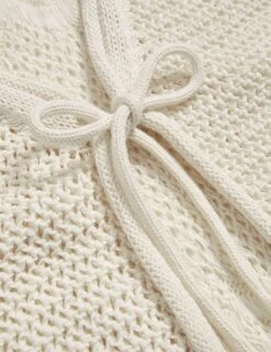 Cotton Rich Pointelle V-Neck Tie Front Relaxed Cardigan -Marksandspencer Sale Store Cotton Rich Pointelle V Neck Tie Front Relaxed Cardigan 4