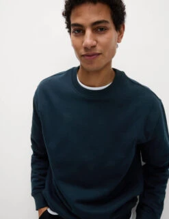 Cotton Rich Relaxed Fit Crew Neck Sweatshirt -Marksandspencer Sale Store Cotton Rich Relaxed Fit Crew Neck Sweatshirt 4