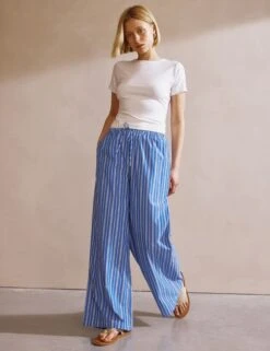 Cotton Rich Striped Drawstring Trousers