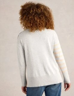 WHITE STUFF Cotton Rich Striped Heart Crew Neck Jumper -Marksandspencer Sale Store Cotton Rich Striped Heart Crew Neck Jumper 3