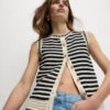 Cotton Rich Striped Knitted Waistcoat -Marksandspencer Sale Store Cotton Rich Striped Knitted Waistcoat