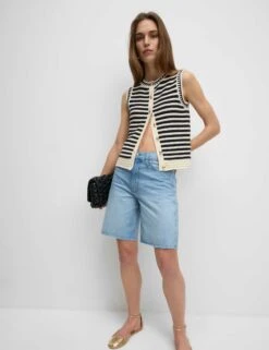 Cotton Rich Striped Knitted Waistcoat -Marksandspencer Sale Store Cotton Rich Striped Knitted Waistcoat 3