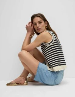 Cotton Rich Striped Knitted Waistcoat -Marksandspencer Sale Store Cotton Rich Striped Knitted Waistcoat 5