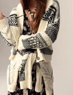 Cotton Rich Striped Textured V-Neck Cardigan -Marksandspencer Sale Store Cotton Rich Striped Textured V Neck Cardigan 4