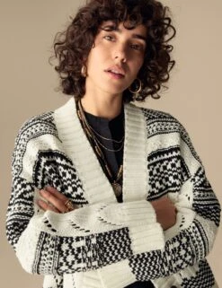 Cotton Rich Striped Textured V-Neck Cardigan -Marksandspencer Sale Store Cotton Rich Striped Textured V Neck Cardigan 5