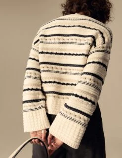 Cotton Rich Striped Textured V-Neck Jumper -Marksandspencer Sale Store Cotton Rich Striped Textured V Neck Jumper 2