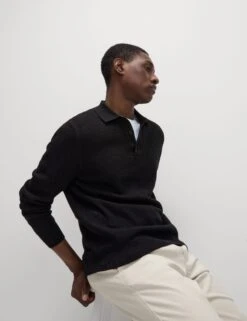 Cotton Rich Textured Knitted Polo Shirt -Marksandspencer Sale Store Cotton Rich Textured Knitted Polo Shirt 4