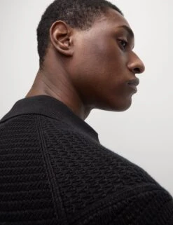 Cotton Rich Textured Knitted Polo Shirt -Marksandspencer Sale Store Cotton Rich Textured Knitted Polo Shirt 6