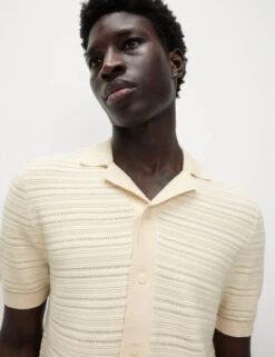 Cotton Rich Textured Knitted Shirt -Marksandspencer Sale Store Cotton Rich Textured Knitted Shirt 3