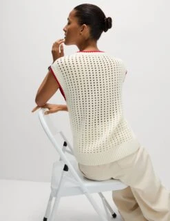 Cotton Rich Textured V-Neck Knitted Vest -Marksandspencer Sale Store Cotton Rich Textured V Neck Knitted Vest 4