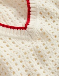 Cotton Rich Textured V-Neck Knitted Vest -Marksandspencer Sale Store Cotton Rich Textured V Neck Knitted Vest 5