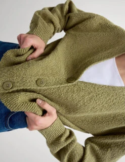 Cotton Rich Textured V-Neck Relaxed Cardigan -Marksandspencer Sale Store Cotton Rich Textured V Neck Relaxed Cardigan 2