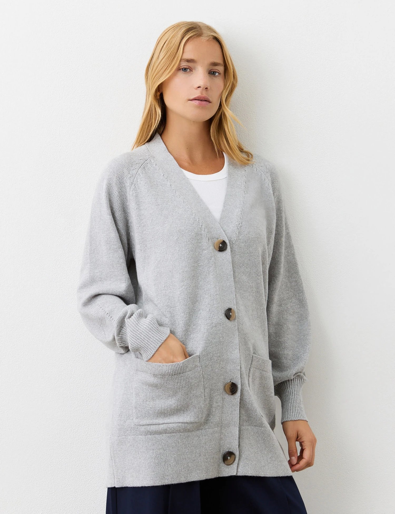 Cotton Rich V-Neck Button Front Cardigan 2 Cotton Rich V-Neck Button Front Cardigan - Image 2