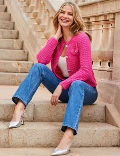 Cotton Rich Waffle Knit Sparkly Cardigan -Marksandspencer Sale Store Cotton Rich Waffle Knit Sparkly Cardigan 2