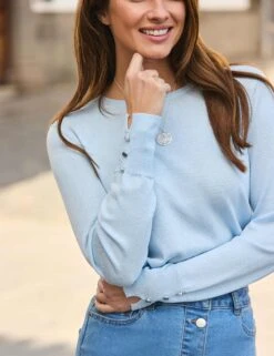 Crew Neck Button Detail Jumper -Marksandspencer Sale Store Crew Neck Button Detail Jumper 3