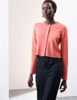 Crew Neck Button Front Cropped Cardigan