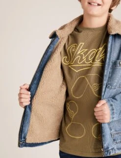 No Brand Denim Borg Lined Jacket (6-16 Yrs) -Marksandspencer Sale Store Denim Borg Lined Jacket 6 16 Yrs 1 3