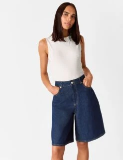 Whistles Denim High Waisted Knee Length Shorts -Marksandspencer Sale Store Denim High Waisted Knee Length Shorts 3