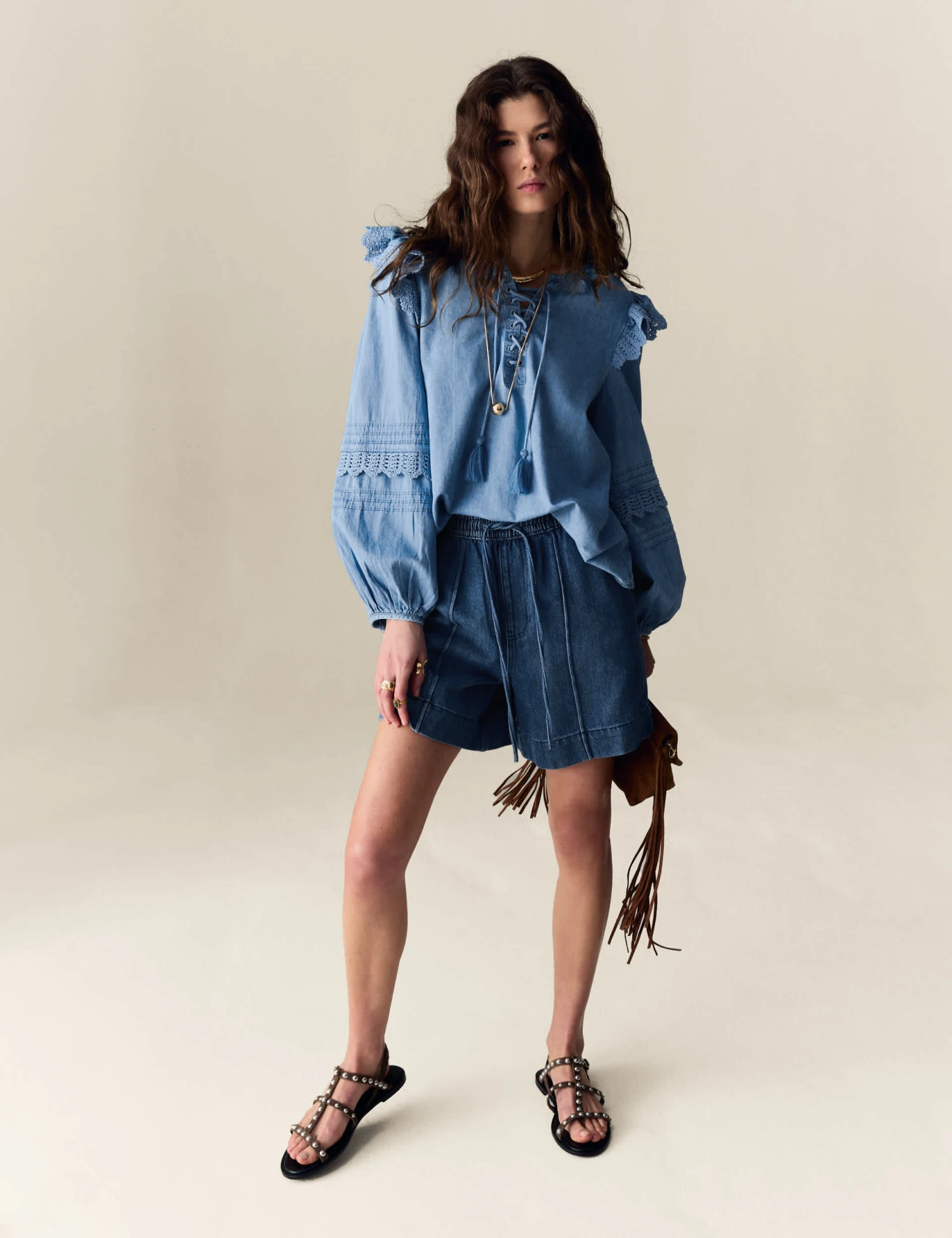 Denim High Waisted Seam Detail Shorts 4 Denim High Waisted Seam Detail Shorts - Image 4