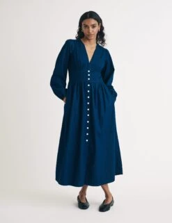 Denim V-Neck Midaxi Tea Dress