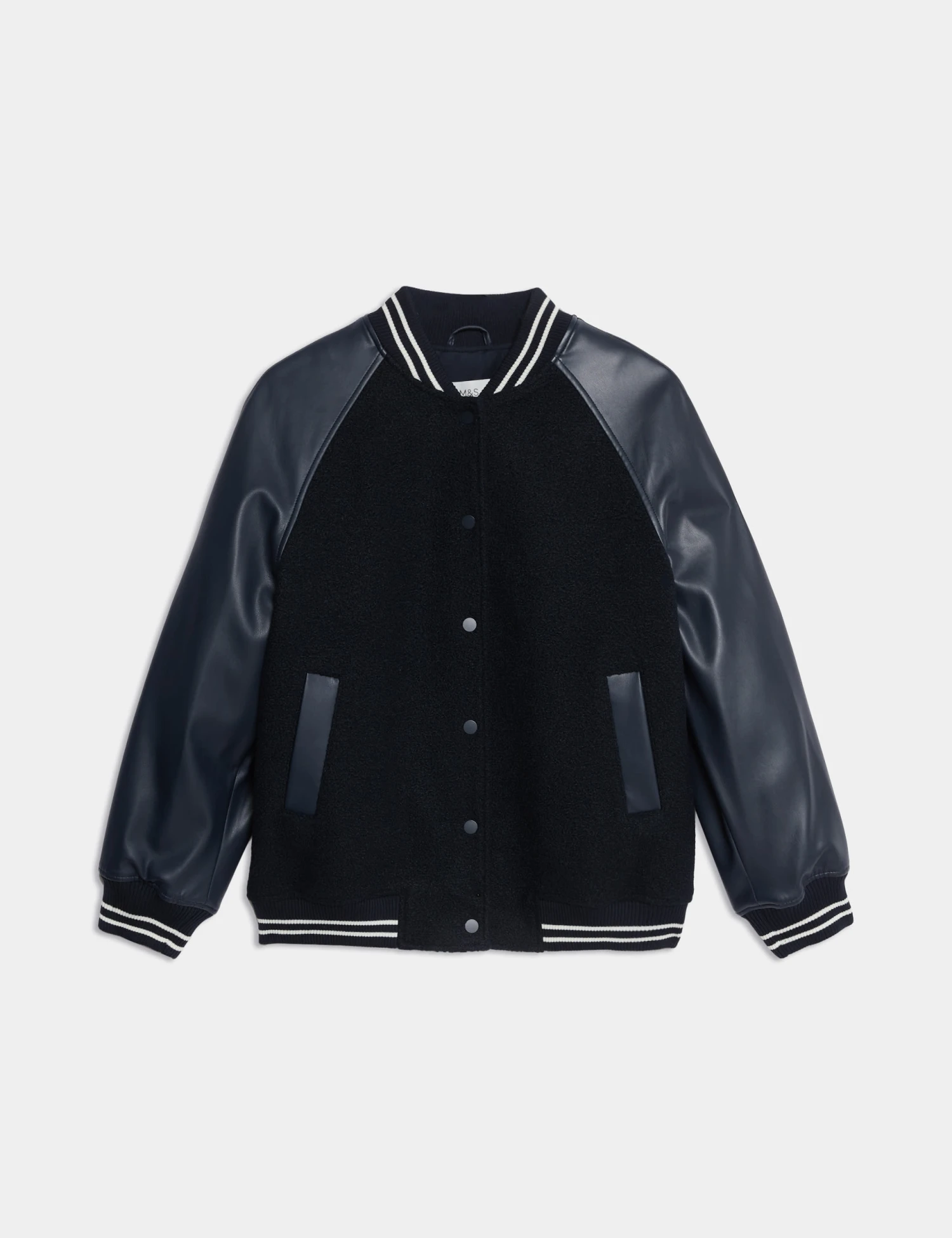 Faux Leather Relaxed College Bomber Jacket 2 Faux Leather Relaxed College Bomber Jacket - Image 2