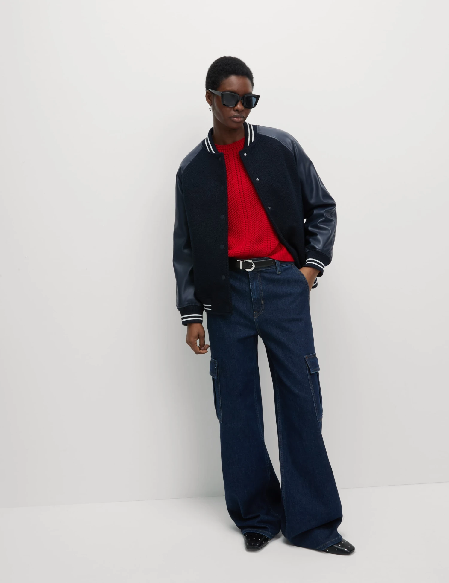 Faux Leather Relaxed College Bomber Jacket 4 Faux Leather Relaxed College Bomber Jacket - Image 4