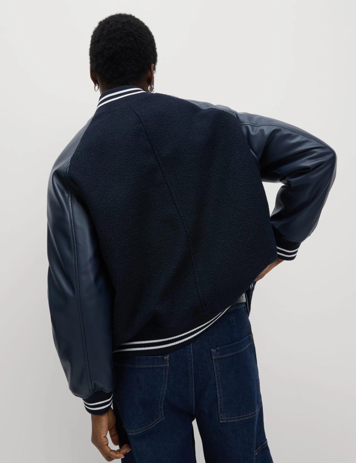 Faux Leather Relaxed College Bomber Jacket 5 Faux Leather Relaxed College Bomber Jacket - Image 5