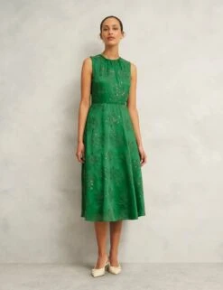 Floral Embroiderd Midi Skater Dress