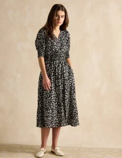 Joules Floral V-Neck Midi Waisted Dress -Marksandspencer Sale Store Floral V Neck Midi Waisted Dress 2