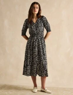 Joules Floral V-Neck Midi Waisted Dress