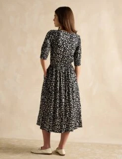 Joules Floral V-Neck Midi Waisted Dress -Marksandspencer Sale Store Floral V Neck Midi Waisted Dress 3