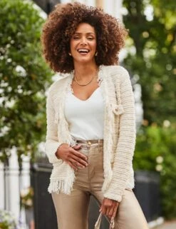 Fringe Trim Boucle Cardigan