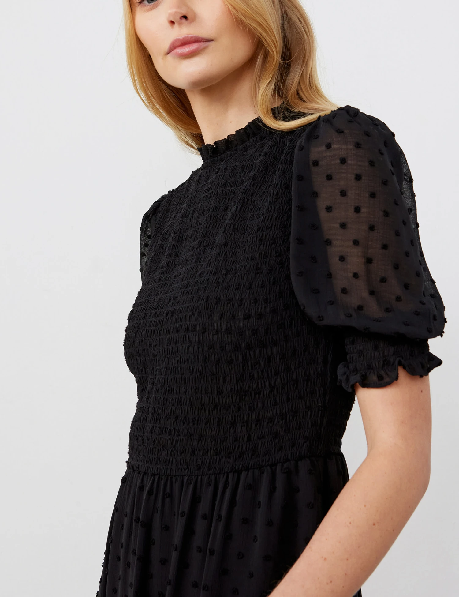 Georgette Textured Shirred Midi Tea Dress 4 Georgette Textured Shirred Midi Tea Dress - Image 4