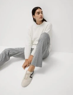 Jersey Checked Straight Leg Trousers 12 Jersey Checked Straight Leg Trousers -Marksandspencer Sale Store Jersey Checked Straight Leg Trousers 3