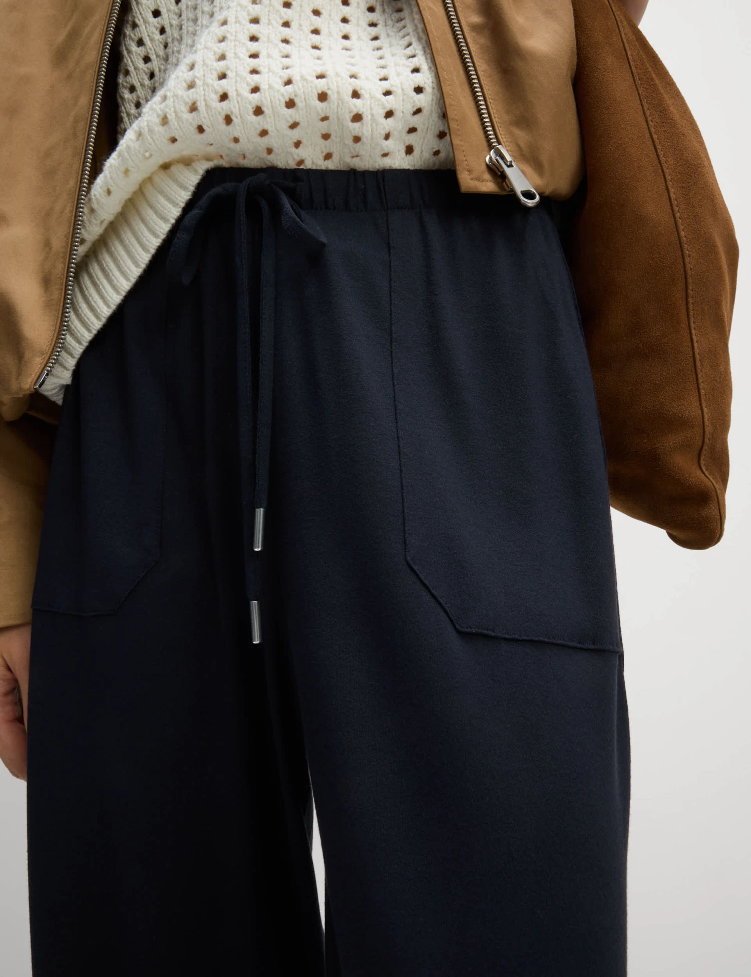 Jersey Drawstring Pintuck Tapered Trousers 1 Jersey Drawstring Pintuck Tapered Trousers