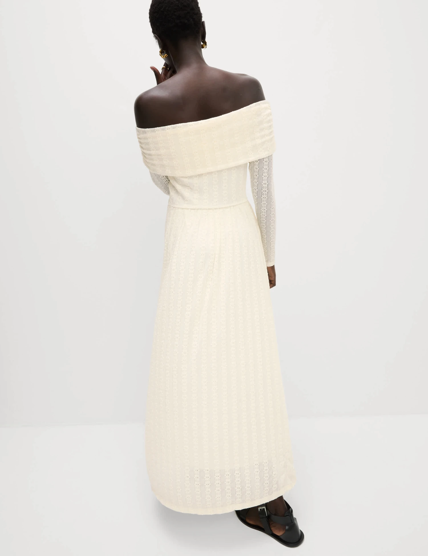 Jersey Lace Bardot Midi Waisted Dress 4 Jersey Lace Bardot Midi Waisted Dress - Image 4