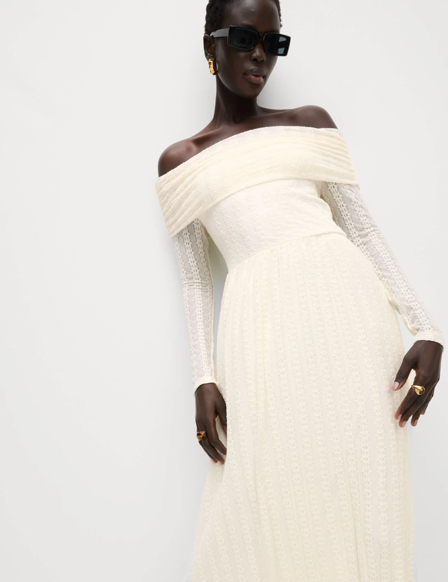 Jersey Lace Bardot Midi Waisted Dress 6 Jersey Lace Bardot Midi Waisted Dress - Image 6