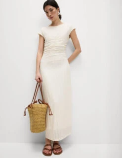 Jersey Lace Ruched Midi Column Dress