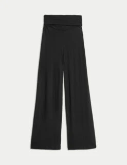 Jersey Pull On Fold Over Wide Leg Trousers -Marksandspencer Sale Store Jersey Pull On Fold Over Wide Leg Trousers 1